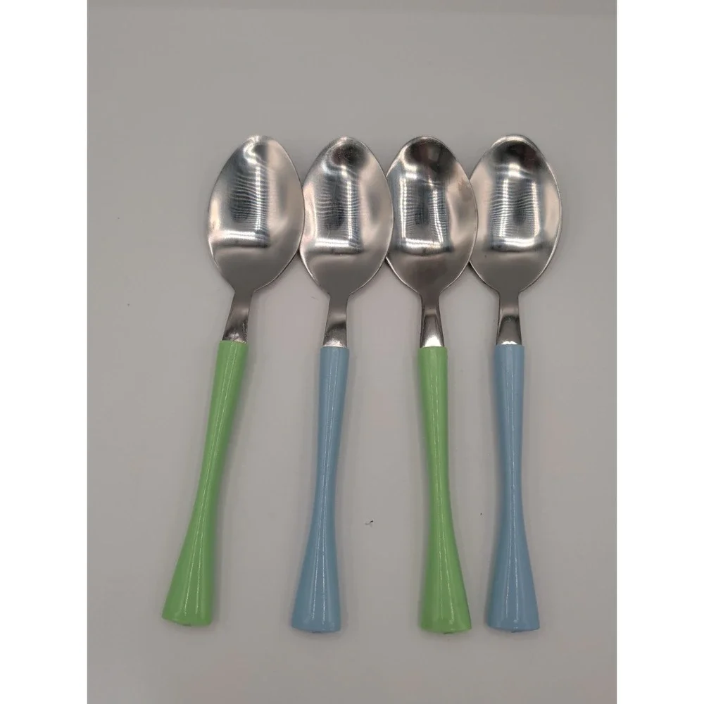 12pc Stainless Steel Flatware Set Mint Green Sky Blue Forks Knives Spoons